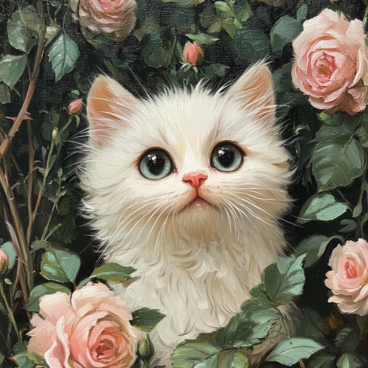 Pink Rose White Kitten Diamond Art Kit
