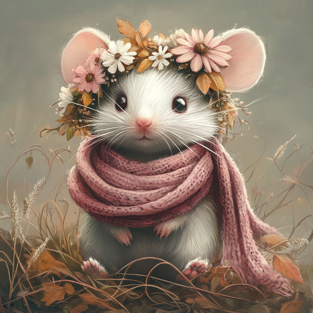 Pink Scarf and Flowers Mouse Diamond Art Kit