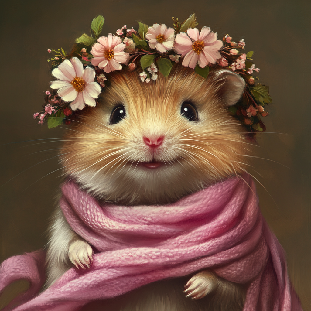 Pink Scarf and Flowers Hamster Diamond Art Kit