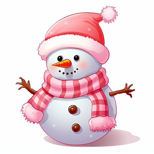 Pink Scarf Snowman Diamond Art Kit