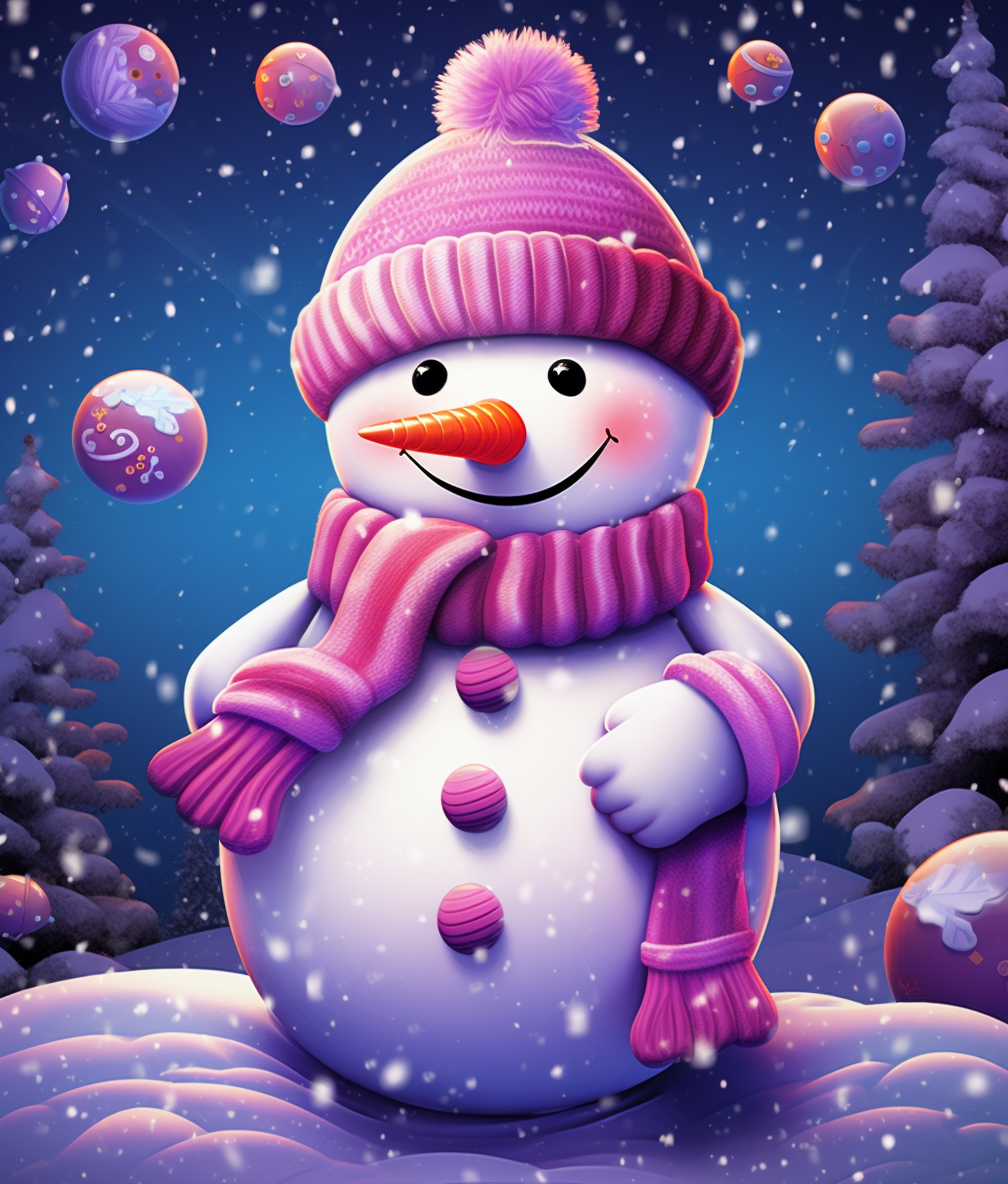 Pink Scarf Snowman in the Snow Diamond Art Kit