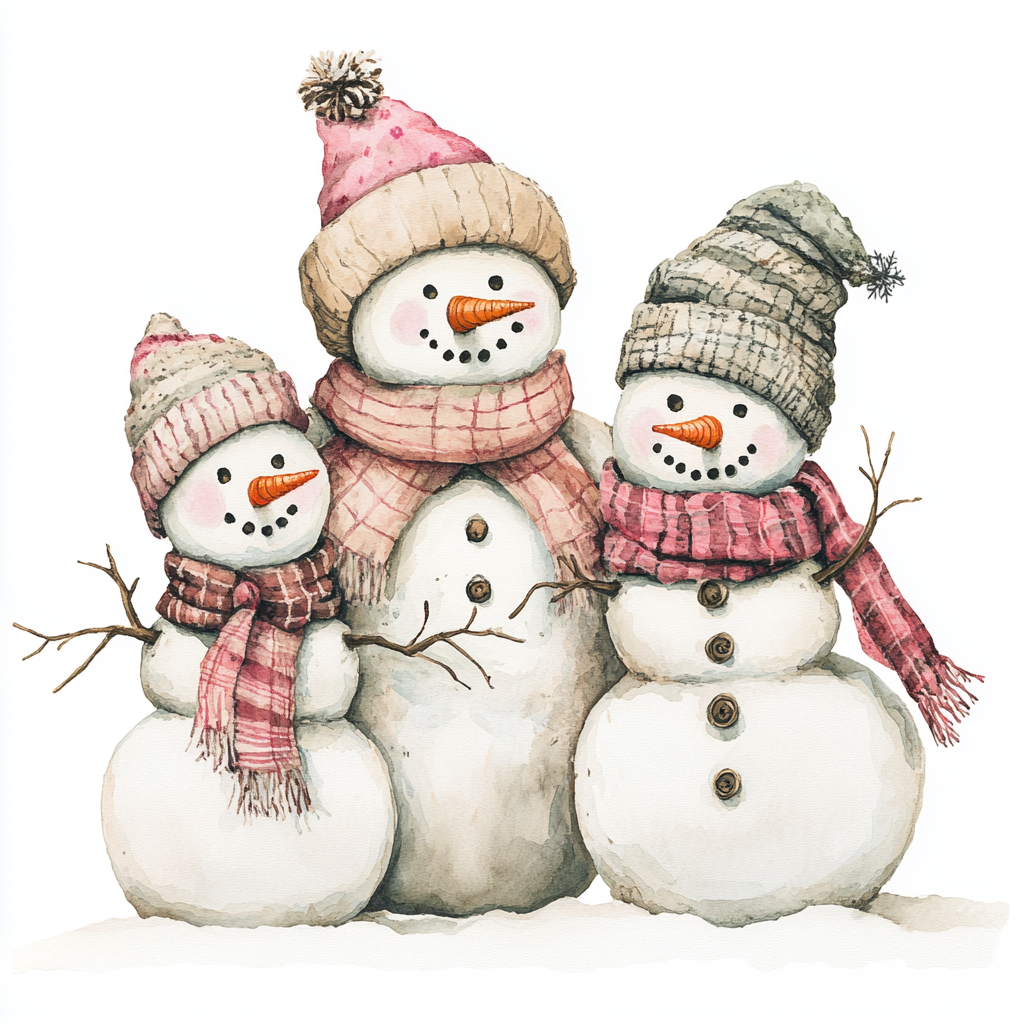 Pink Scarf Snowmen Diamond Art Kit