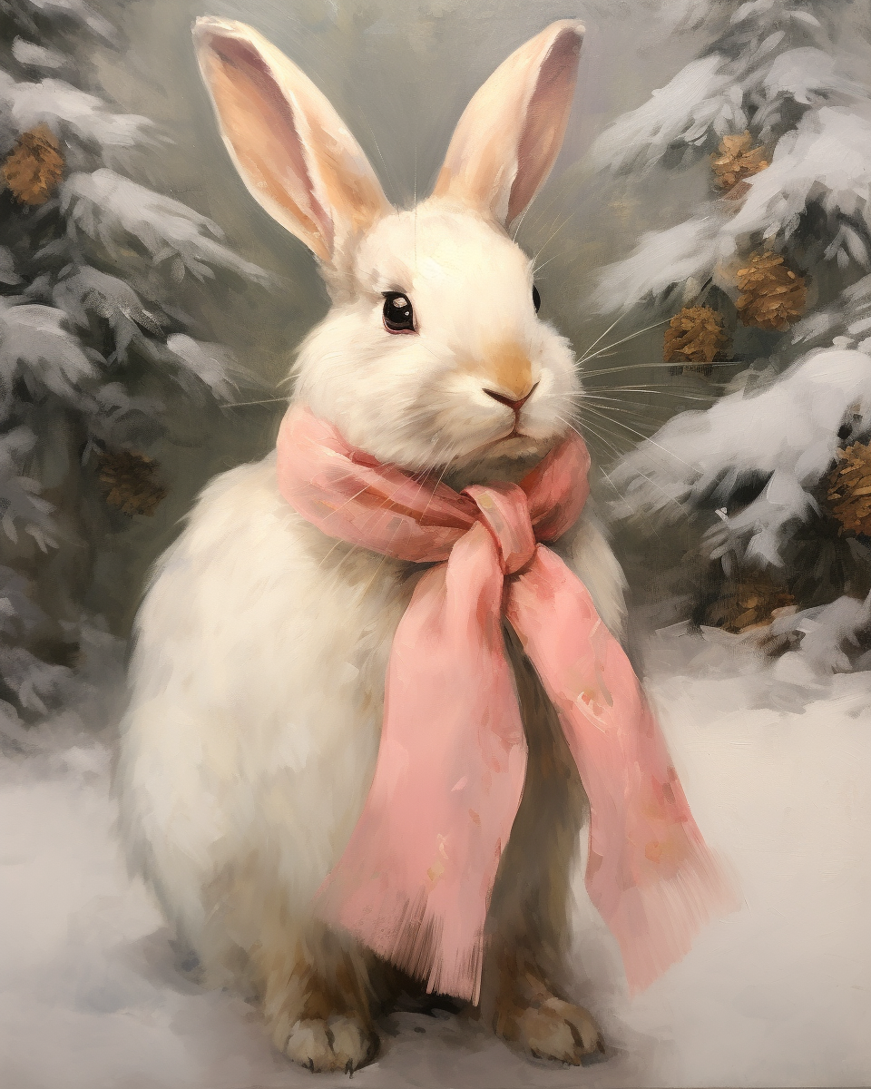 Pink Scarf White Bunny Diamond Art Kit
