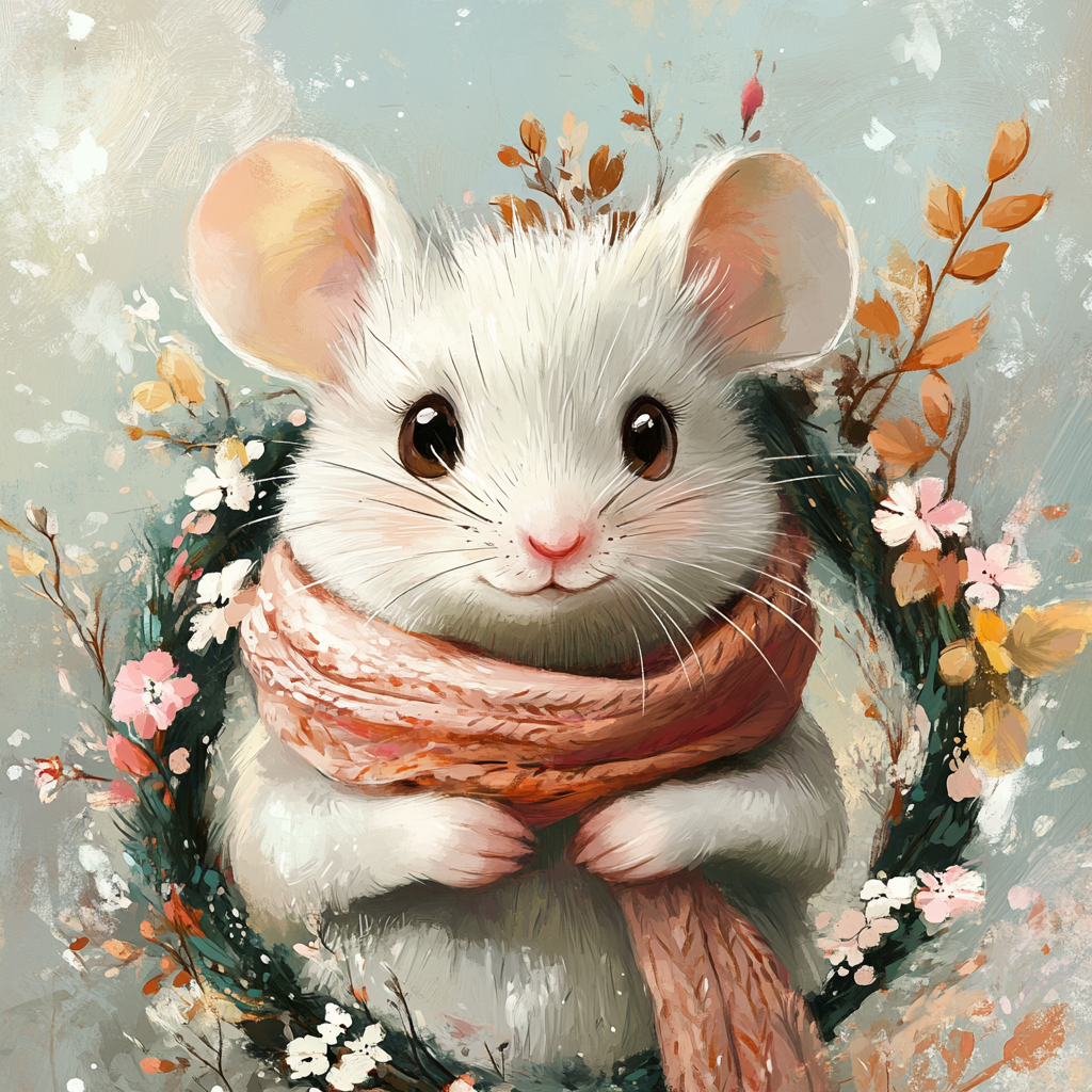 Pink Scarf White Mouse Diamond Art Kit