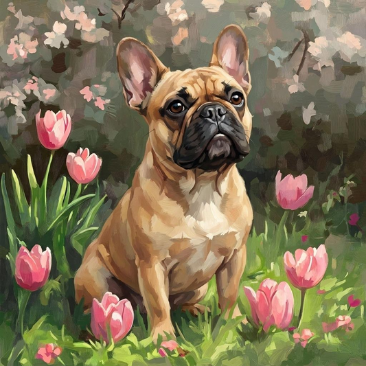 Pink Tulips and French Bulldog Diamond Art Kit