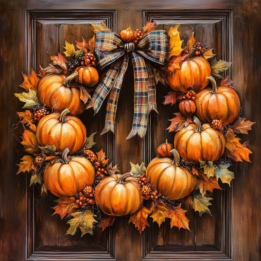 Plaid Bow Pumpkin Wreath Diamond Art Kit