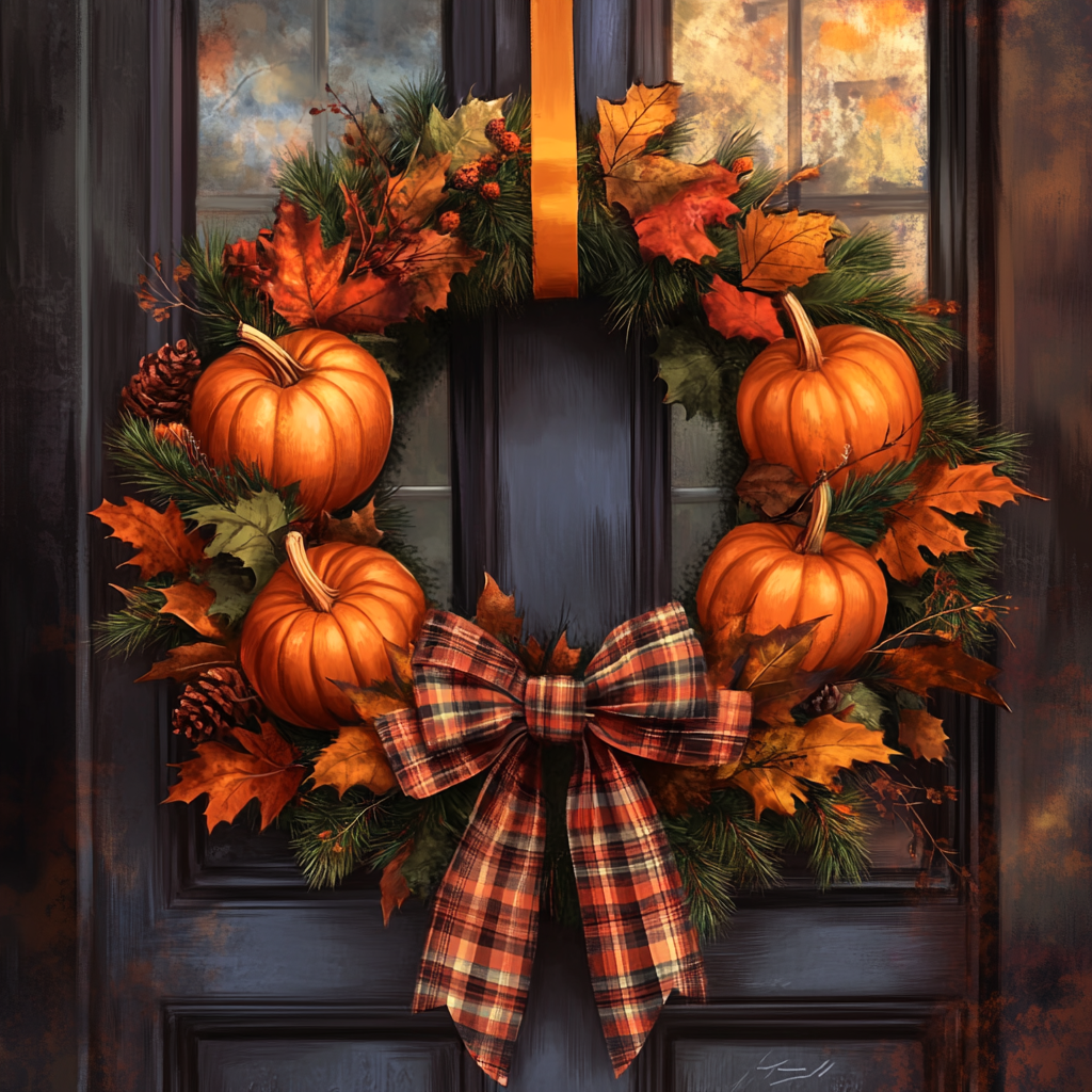 Plaid Bow Thanksgiving Wreath Diamond Art Kit
