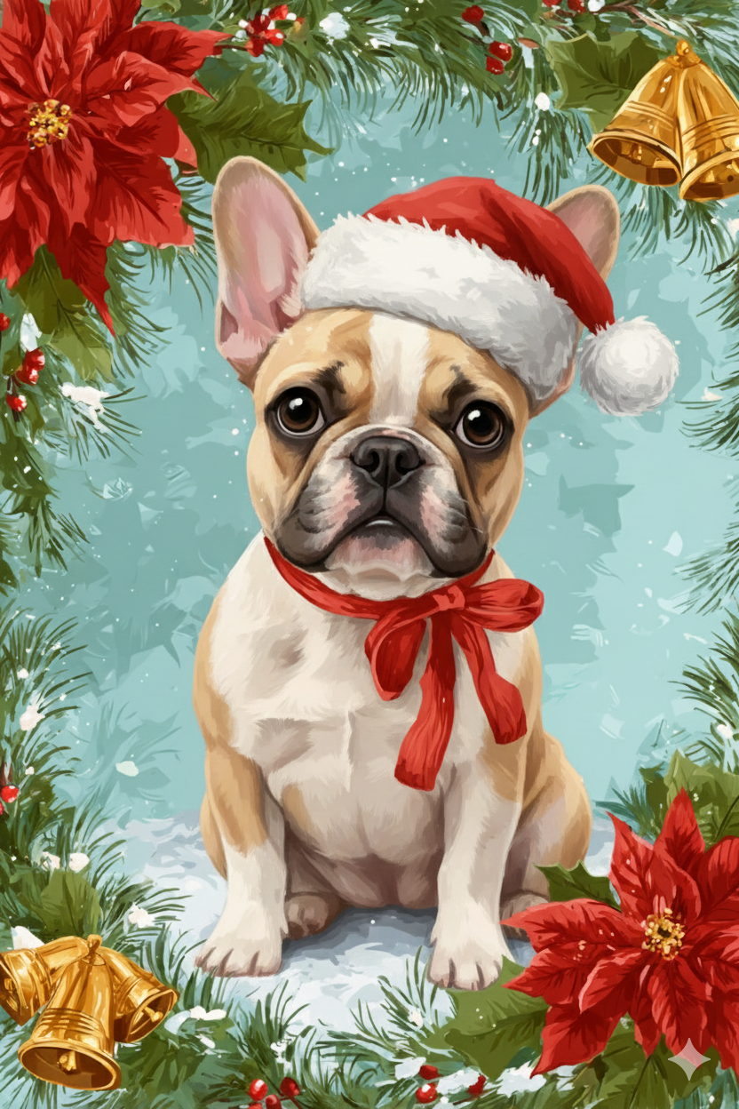 Poinsettia and Bells French Bulldog Diamond Art Kit