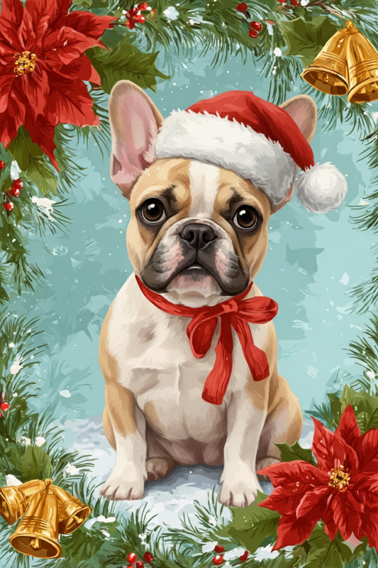 Poinsettia and Bells French Bulldog Diamond Art Kit