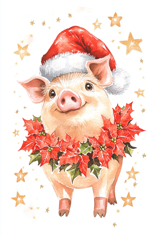 Poinsettia Pig Diamond Art Kit