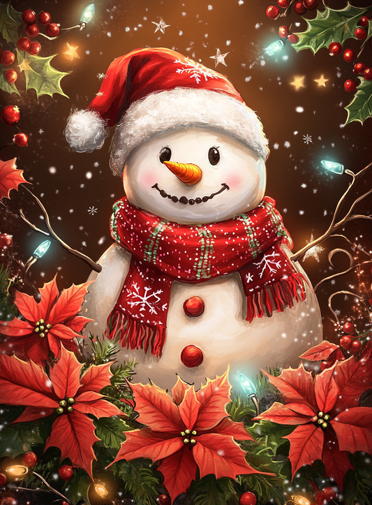 Poinsettia Snowman Diamond Art Kit