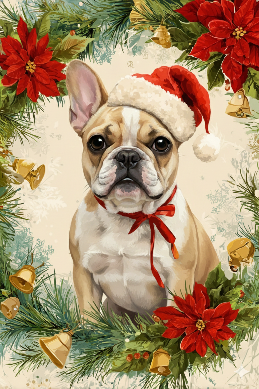 Poinsettia Wreath French Bulldog Diamond Art Kit