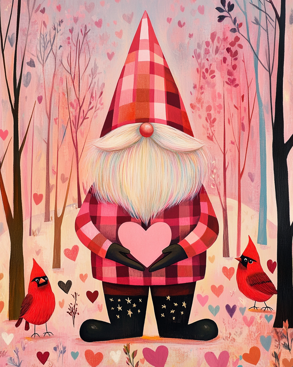 Pointy Hat Pink Plaid Gnome Diamond Art Kit