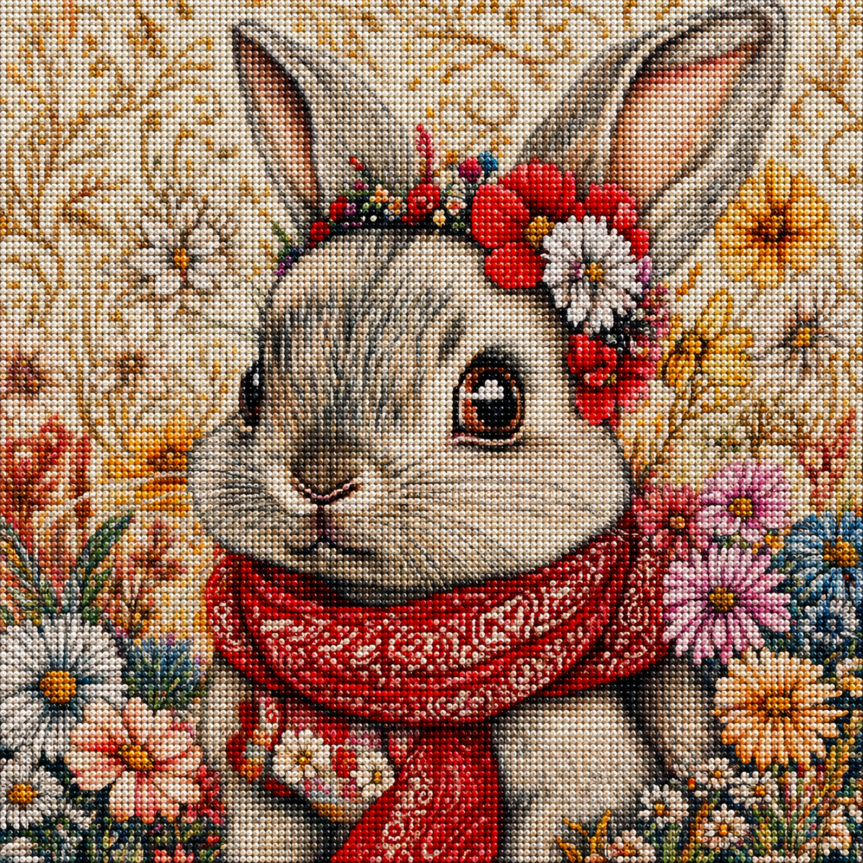 Print Scarf Rabbit With Flowers Diamond Art Kit