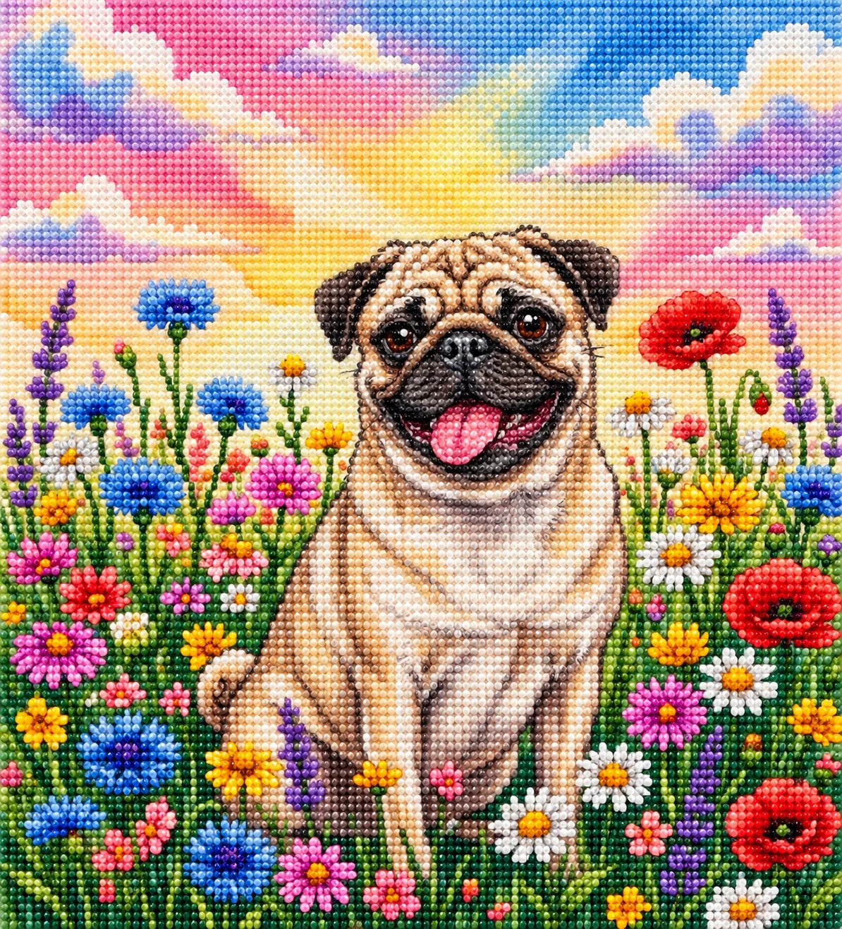 Pug In A Wildflower Field Diamond Art Kit