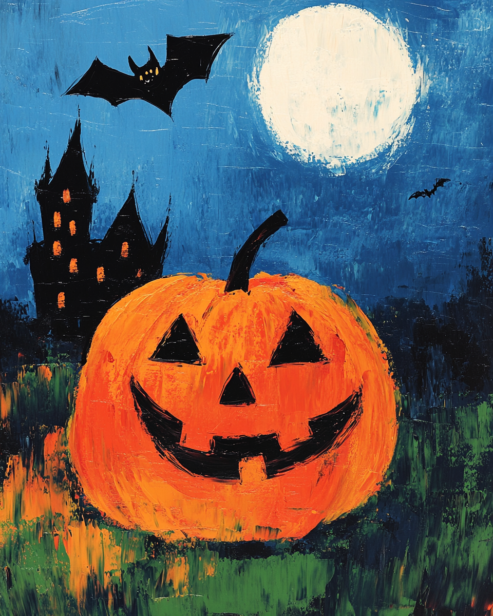 Pumpkin and Haunted House Abstract Diamond Art Kit