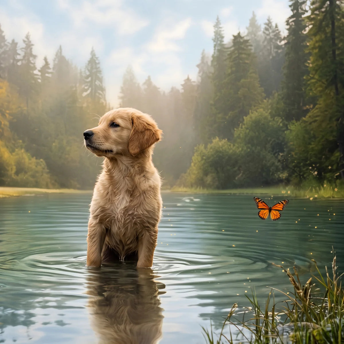 Puppy In Water And Butterfly Diamond Art Kit