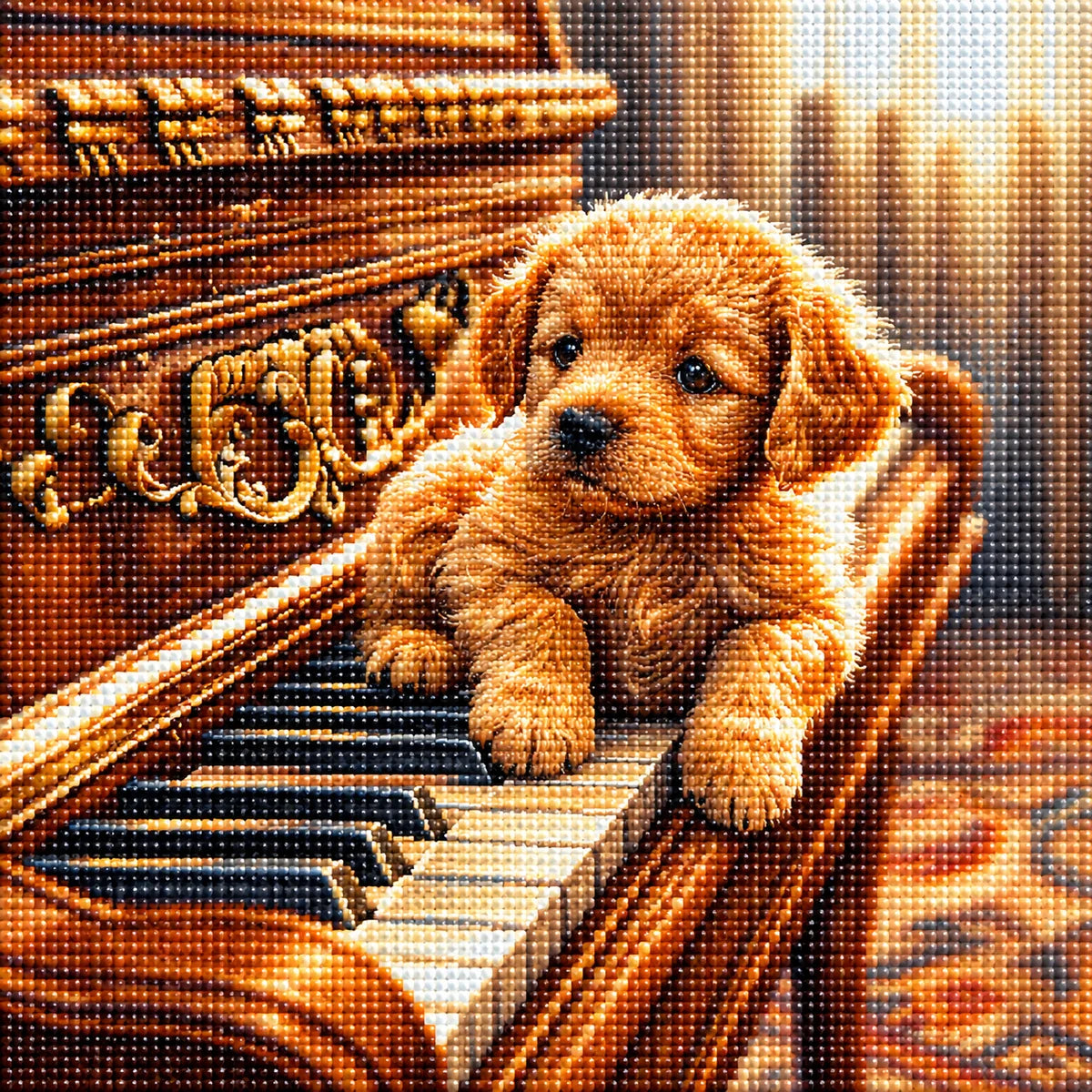 Puppy On The Piano Diamond Art Kit