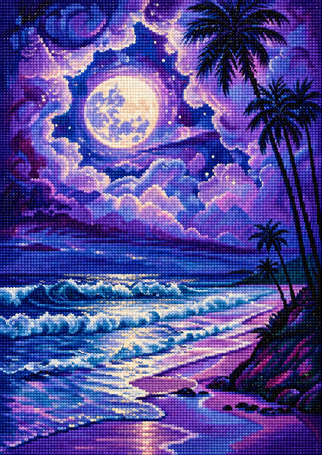 Purple Sky Glowing Beach Moon Diamond Art Kit
