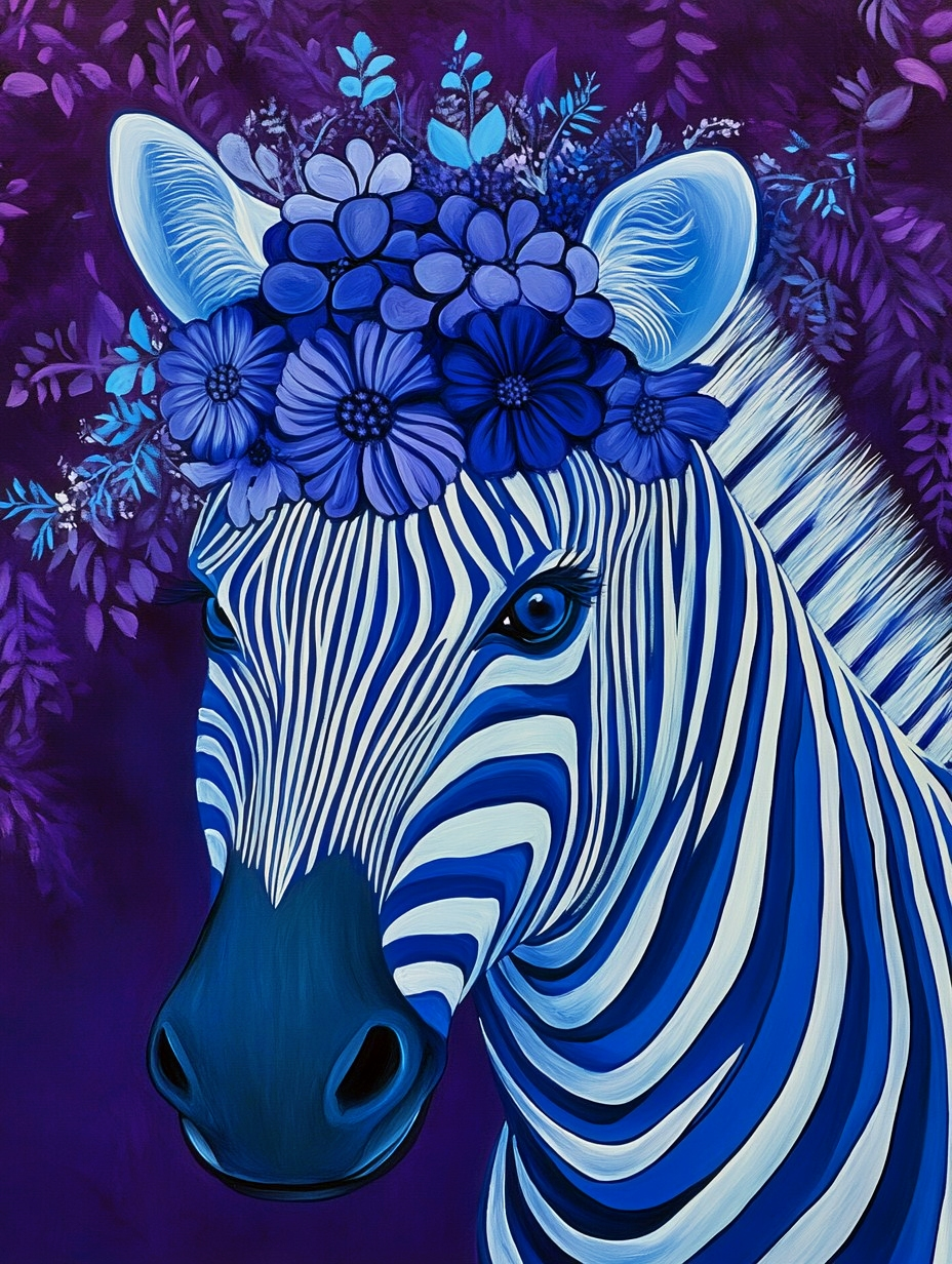 Purple Background Blue Striped Zebra Diamond Art Kit