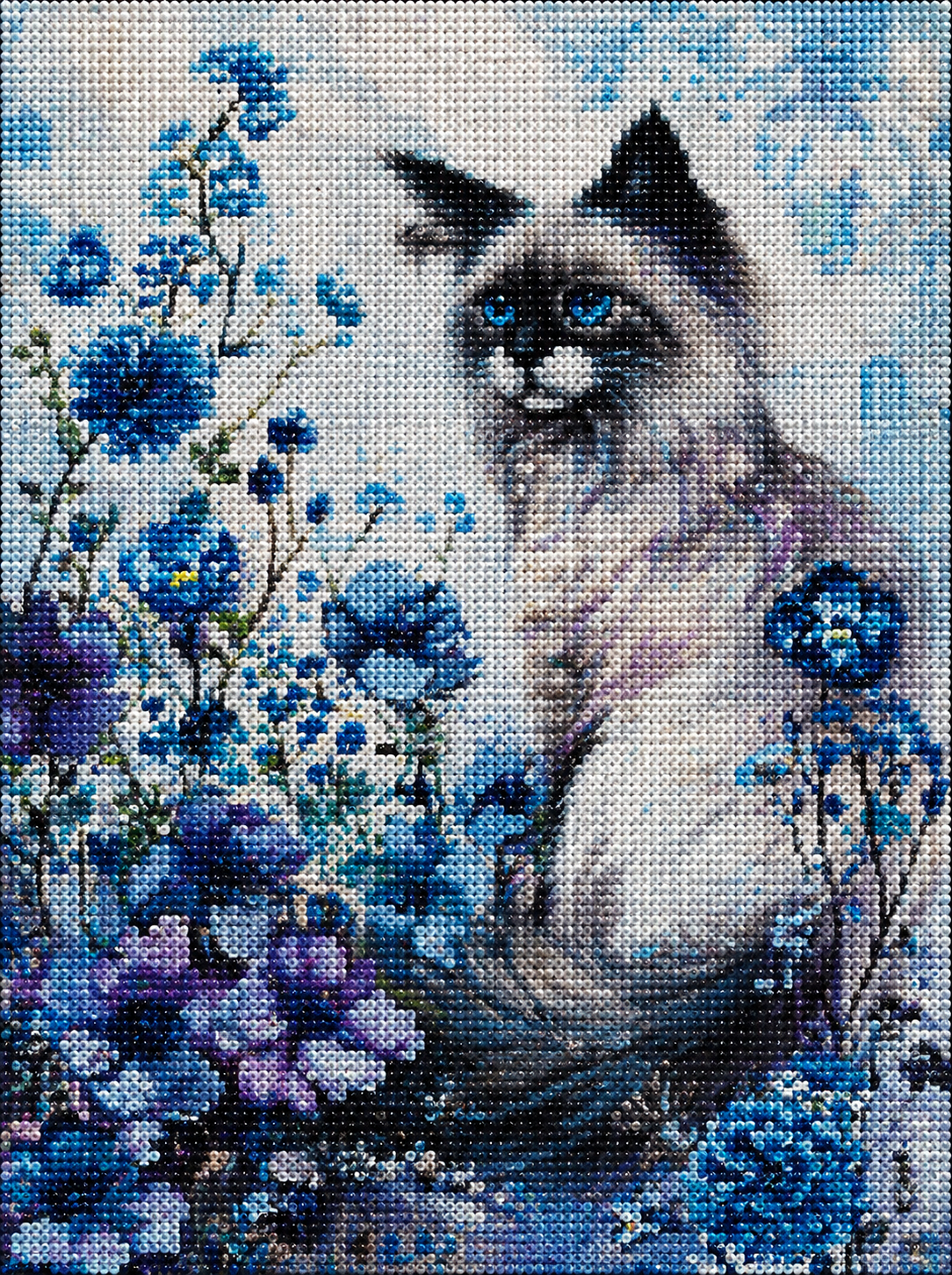 Purple And Blue Flower Cat Diamond Art Kit — diamond art kit canvas
