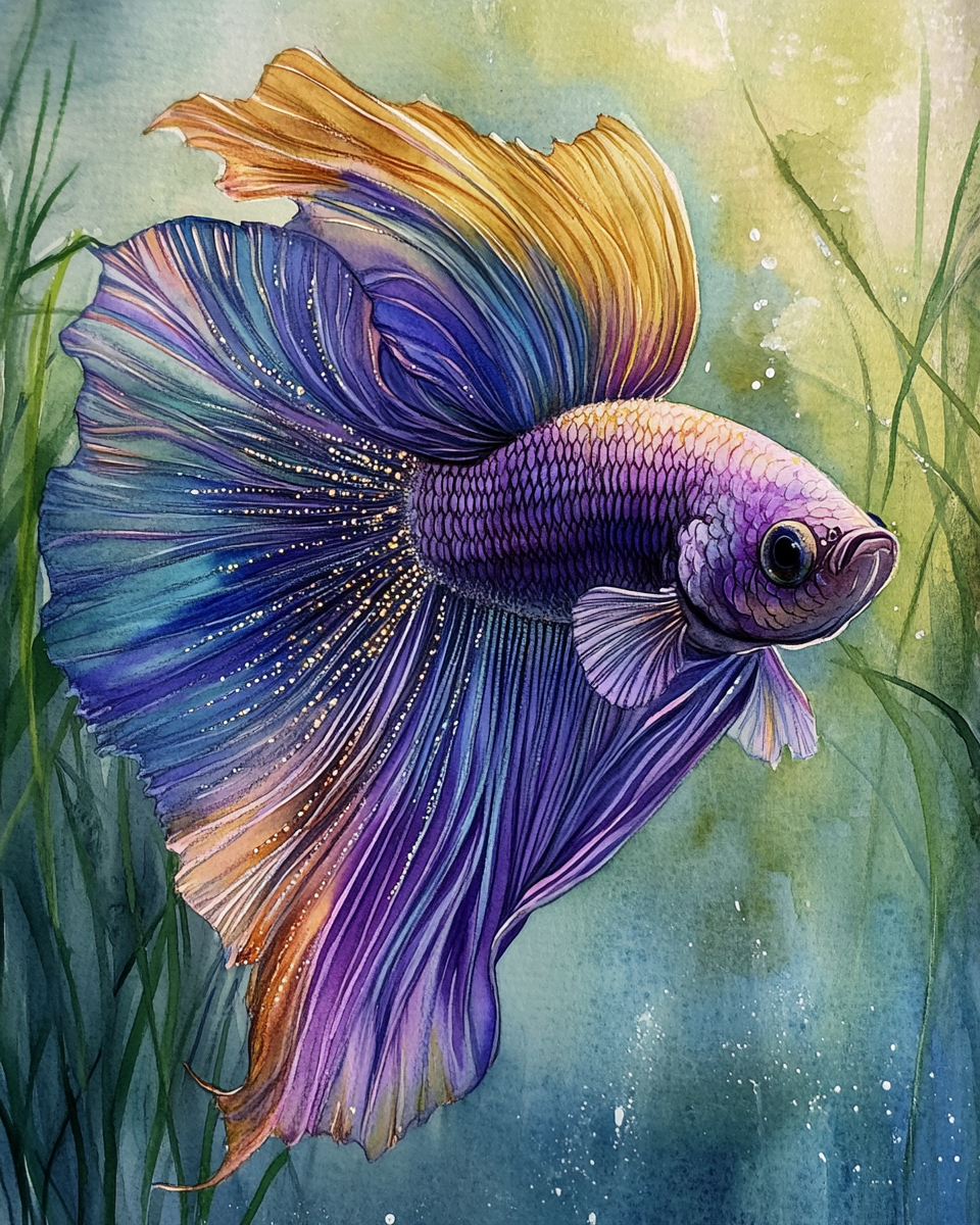 Purple, Blue, and Gold Betta Diamond Art