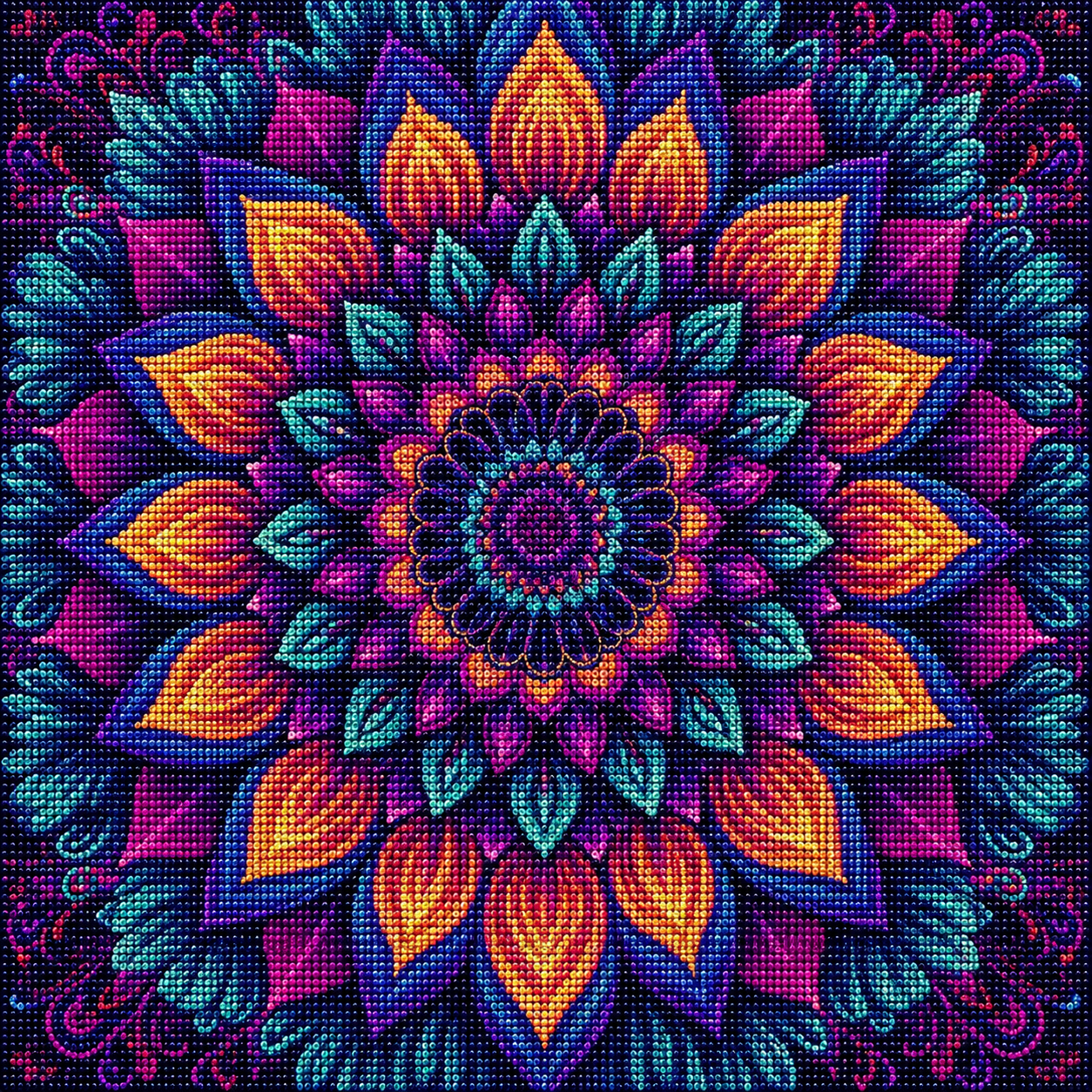 Purple Center Abstract Flower Mandala Diamond Art Kit