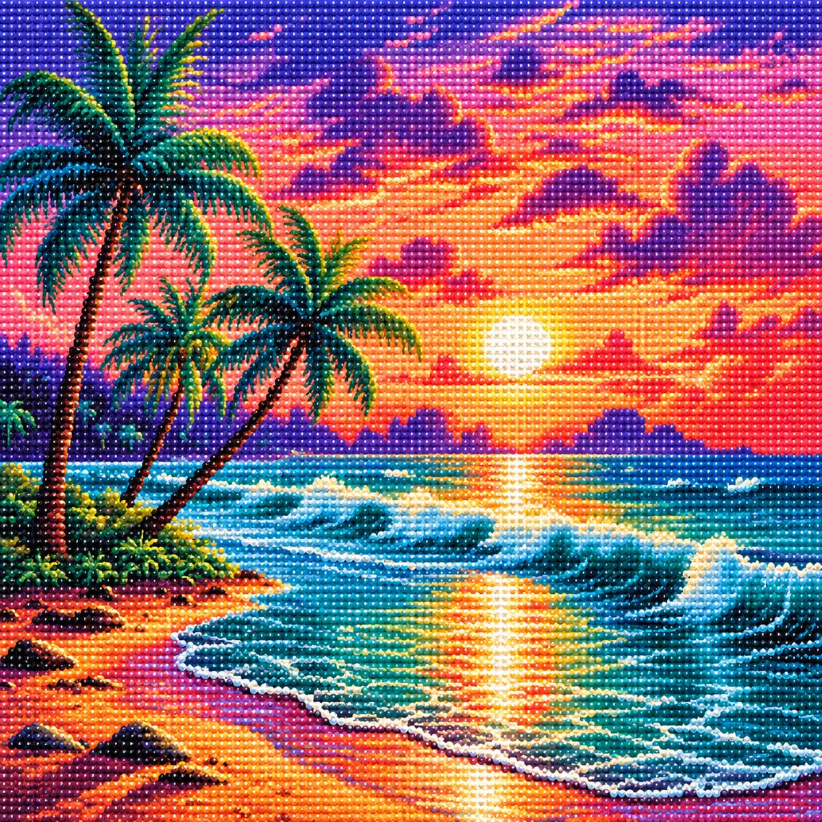 Purple Cloud Beach Sunset Diamond Art Kit