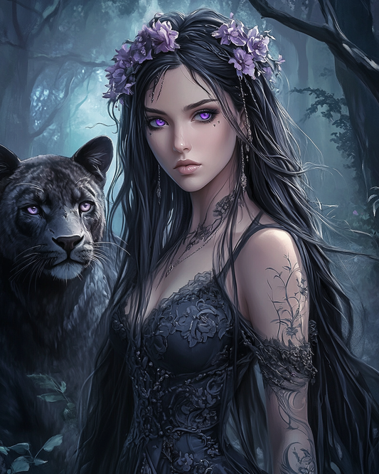 Purple Eye Princess and Panther Diamond Art Kit