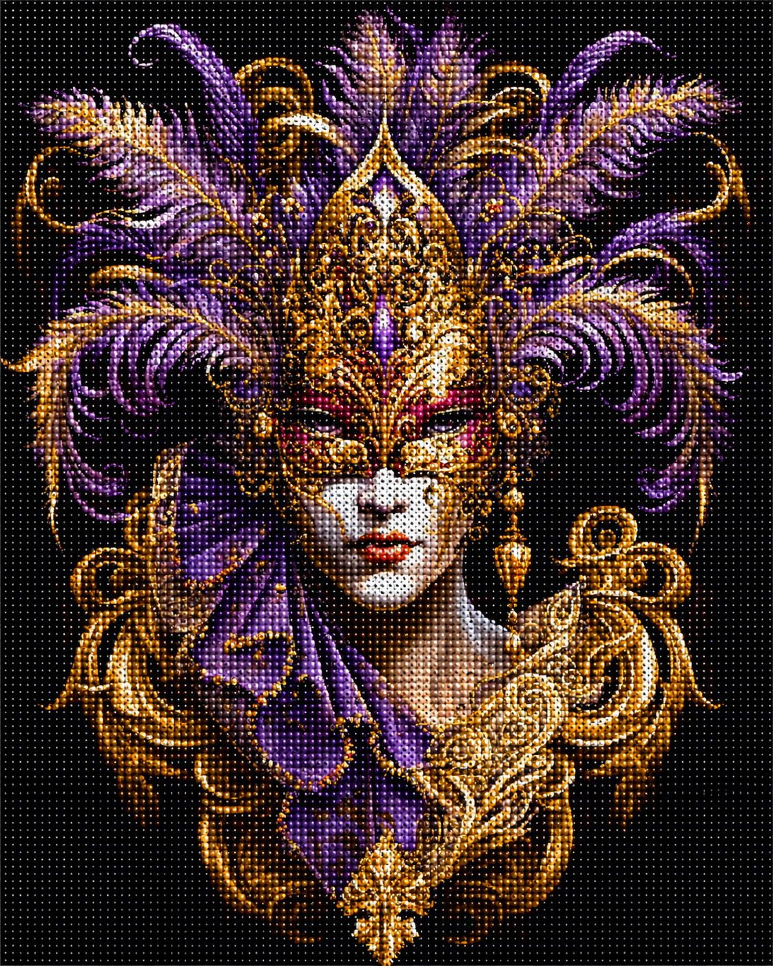 Purple Feather Gold Mask Diamond Art Kit