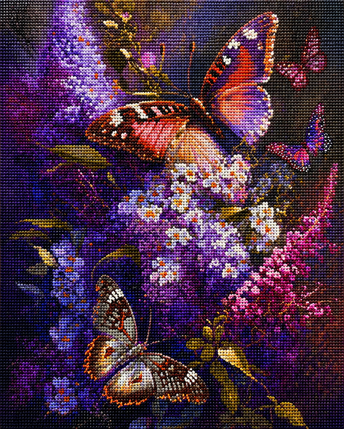 Purple Flower Butterfly Bush Diamond Art Kit