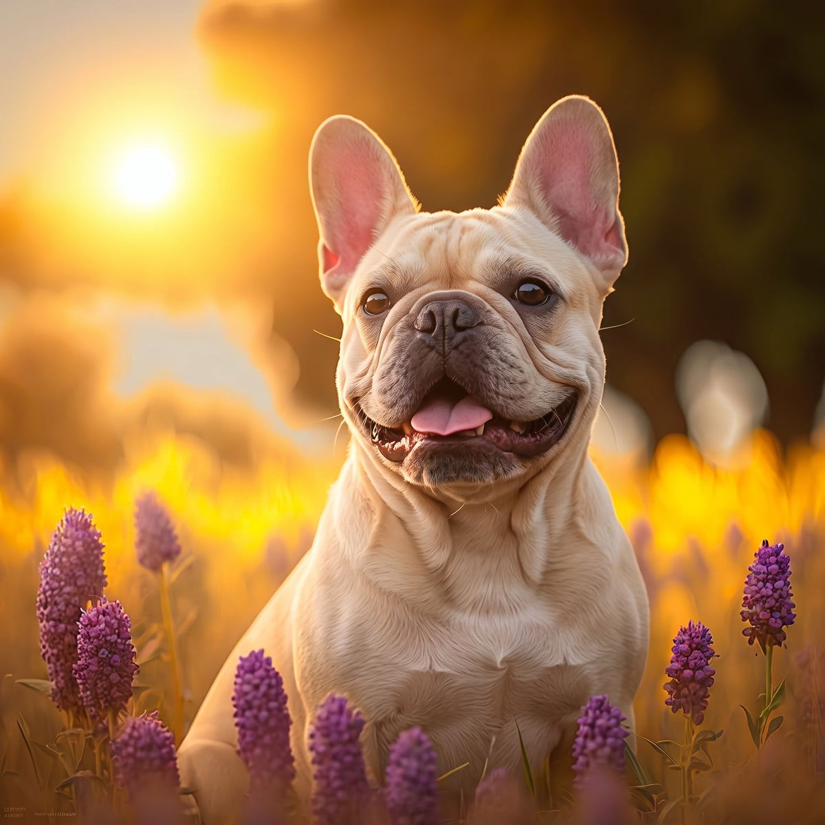 Purple Flower French Bulldog Diamond Art Kit