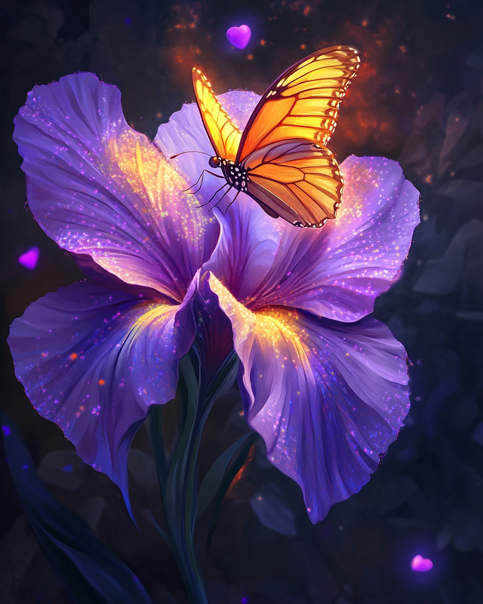 Purple Flower and Orange Butterfly Diamond Art Kit