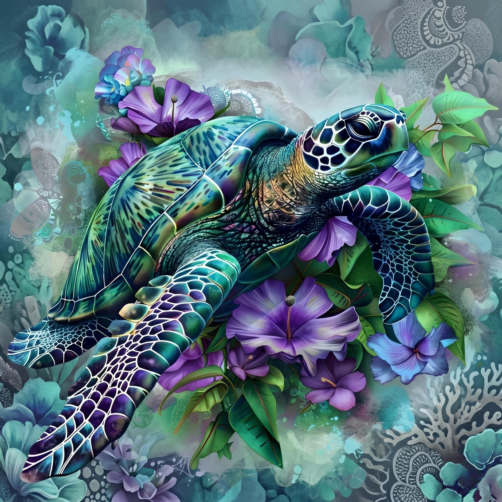 Purple Flower Sea Turtle Diamond Art Kit — diamond art kit canvas