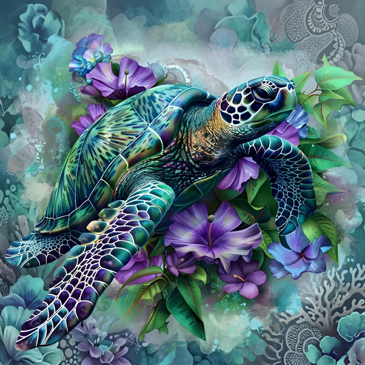 Purple Flower Sea Turtle Diamond Art Kit