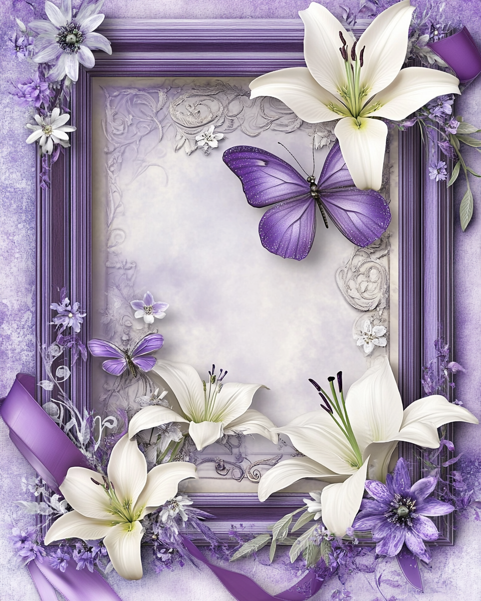Purple Frame Lilies and Butterfly Diamond Art Kit