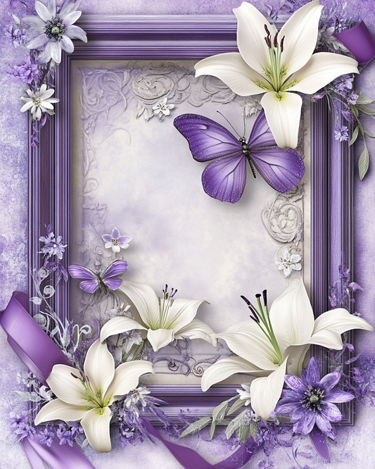 Purple Frame Lilies and Butterfly Diamond Art Kit