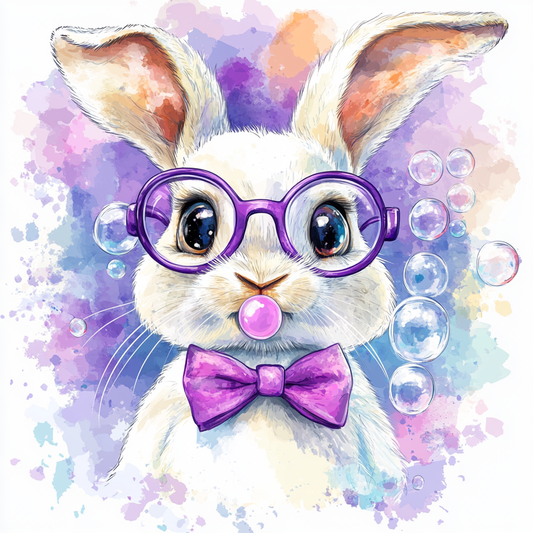 Purple Glasses Bunny Rabbit Diamond Art Kit