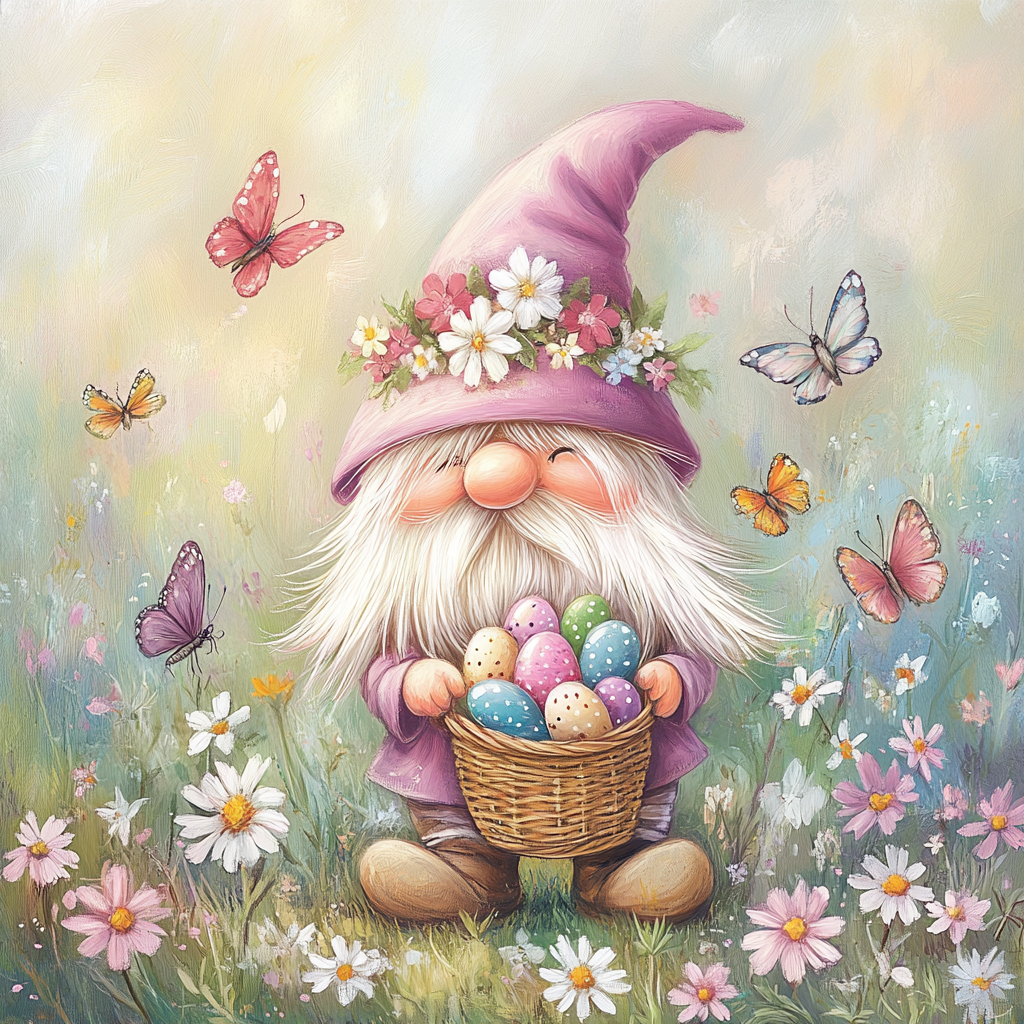 Purple Hat Easter Basket Gnome Diamond Art Kit