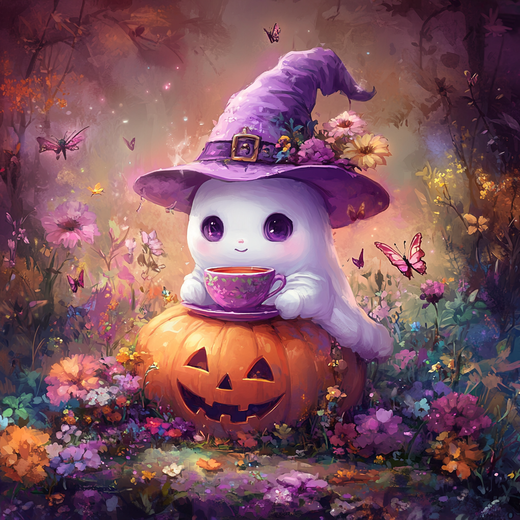 Purple Hat Ghost and Pumpkin Diamond Art Kit