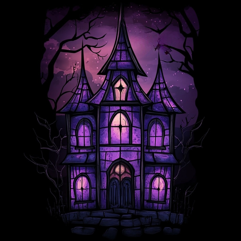 Purple Haunted House Diamond Art Kit