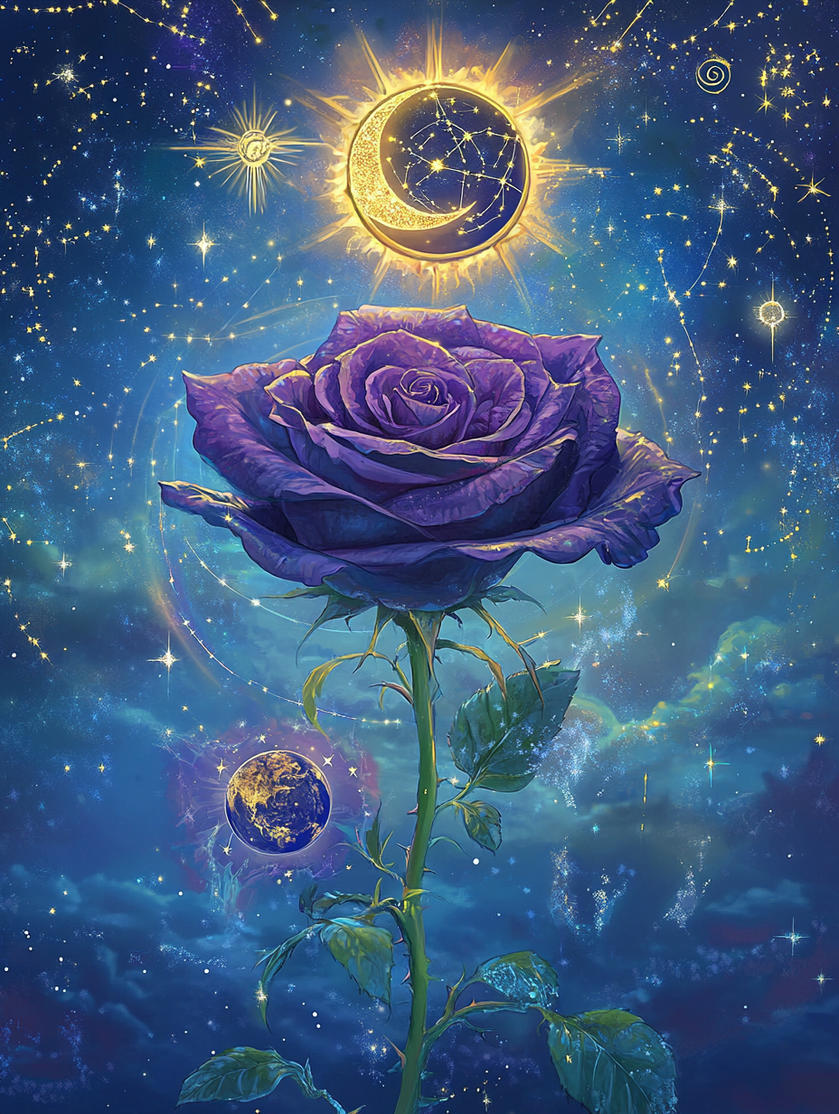 Purple Rose, Moon, and Earth Diamond Art Kit