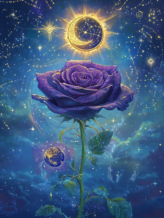 Purple Rose, Moon, and Earth Diamond Art Kit