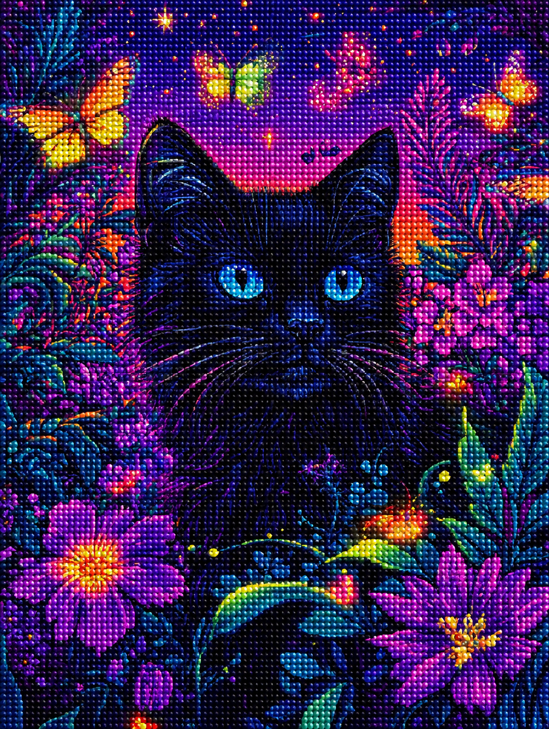 Purple Sky Black Cat Diamond Art Kit