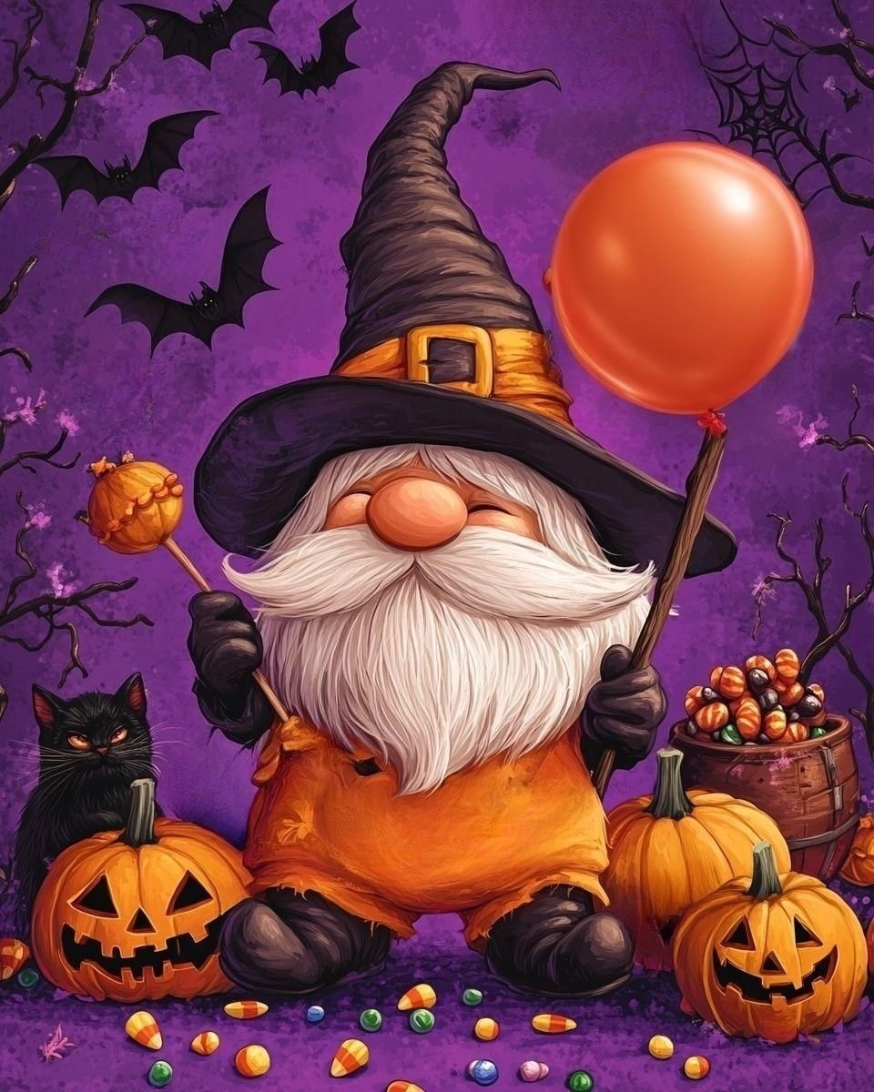 Purple Sky Halloween Gnome Diamond Art Kit