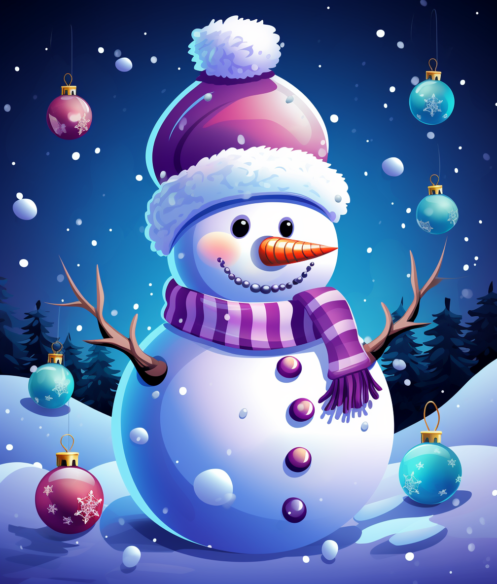 Purple Striped Scarf Snowman Diamond Art Kit
