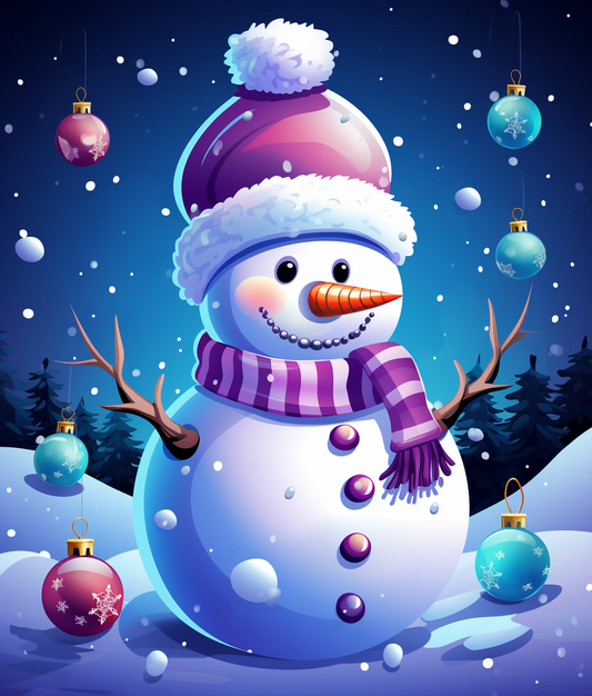 Purple Striped Scarf Snowman Diamond Art Kit