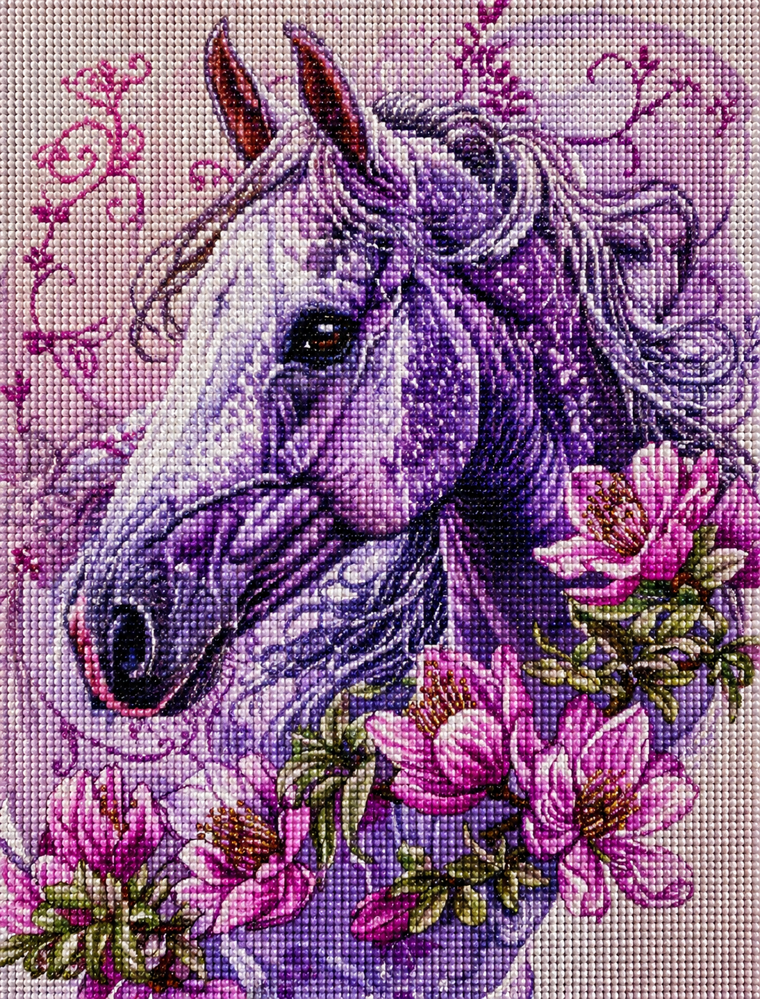 Purple Watercolor Horse And Flowers Diamond Art Kit — diamond art kit canvas