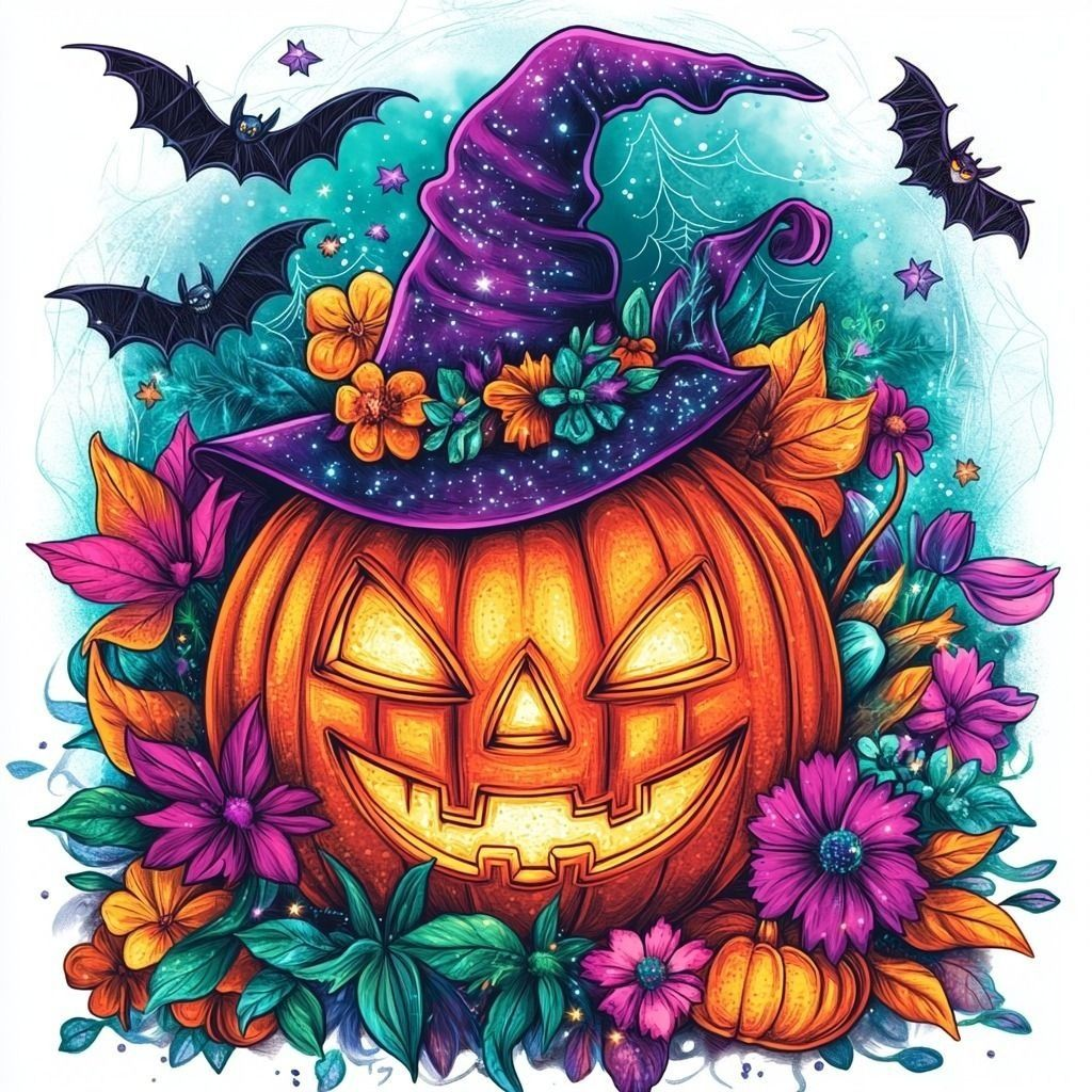 Purple Witch Jackolantern Diamond Art Kit