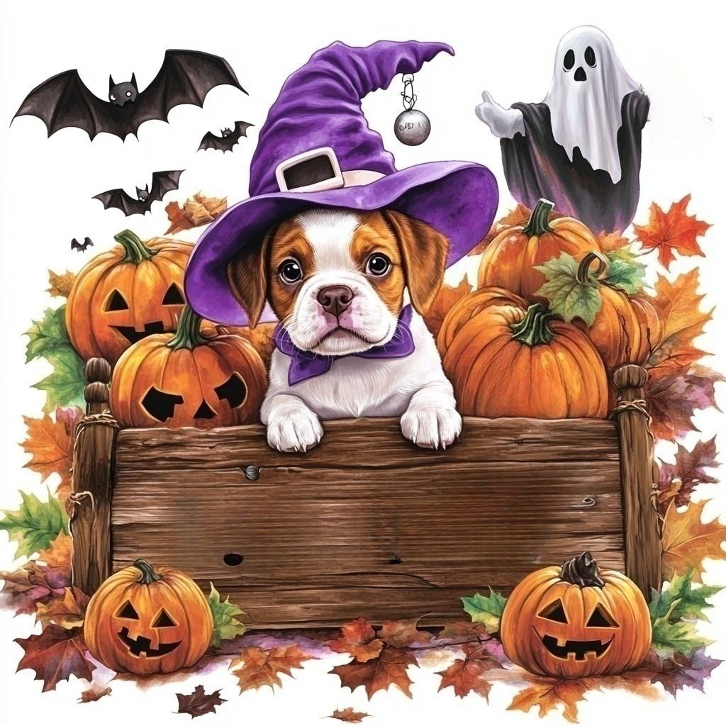 Purple Witch Hat Puppy Diamond Art Kit